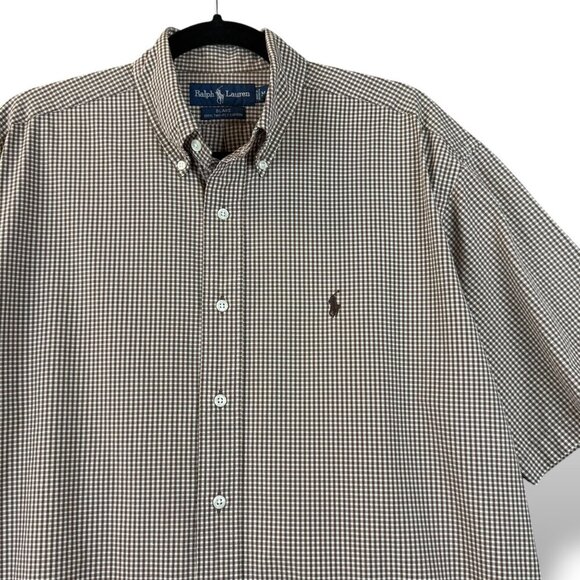 Ralph Lauren Blake Shirt Mens Sz M Brown Check Short Sleeve Button Pony Logo - Picture 4 of 9
